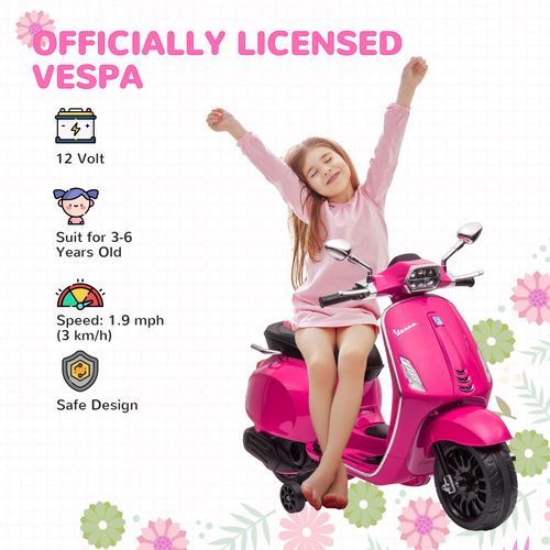 Vespa Licensed 12V Kids Electric Motorbike w/ 2 Training Wheels