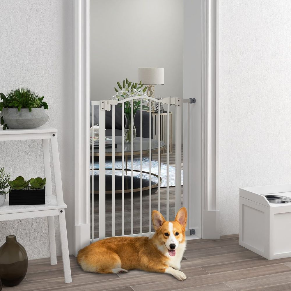 Adjustable Pet Gate - Safety Barrier with Auto-Close Door - Quality Metal Construction - Fits 74-80cm - White