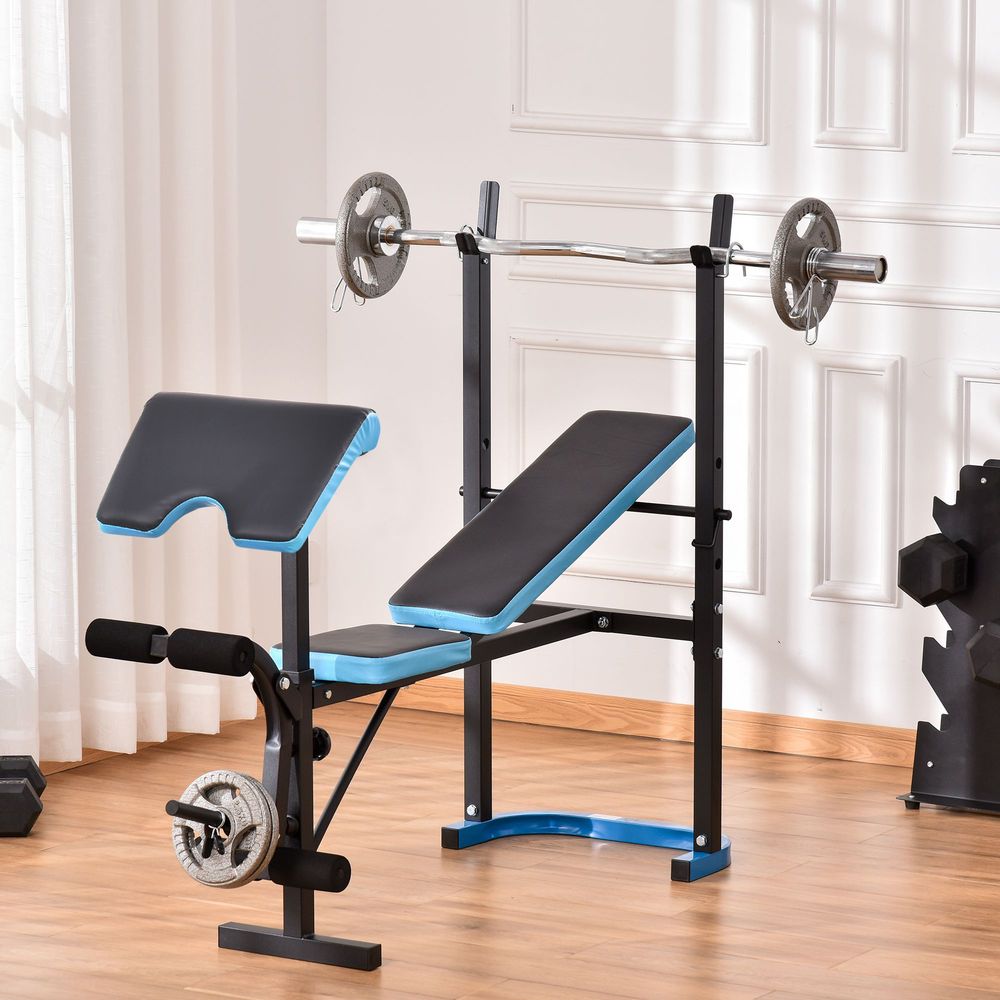 Adjustable Weight Bench with Leg Developer Barbell Rack for Lifting and Strength Training Multifunctional Workout Station for Home Gym Fitness, Black