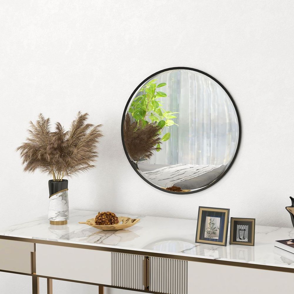 61cm Black Wall Mirror - Bedroom, Living Room, Bathroom - Home Decor