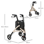 Lightweight Aluminium 3-Wheel Rollator with Adjustable Handle Storage Bag