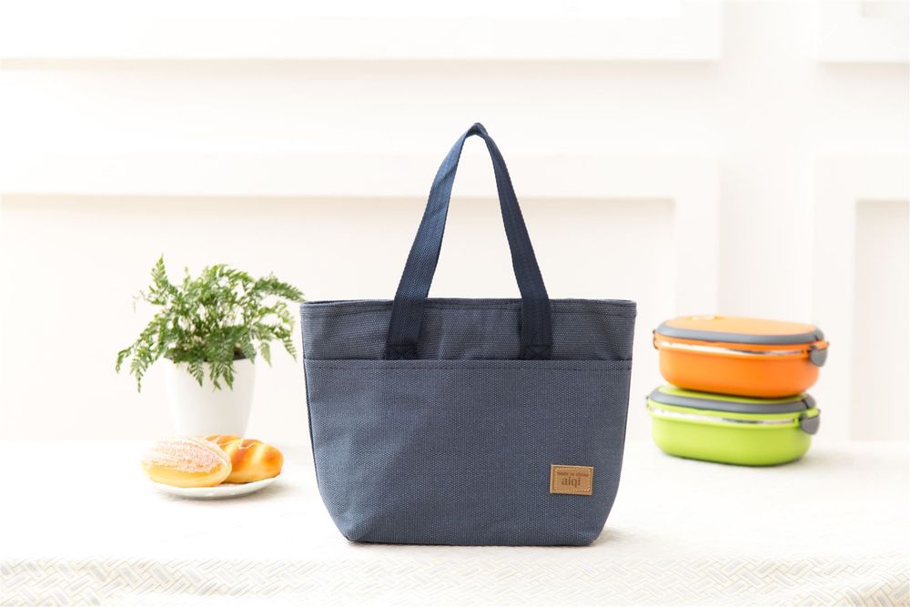 Insulated Tote Canvas Thermal Lunch Bag Blue