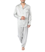 SILK PJS LONG SET MENS MEDIUM SILVER Pyjamas