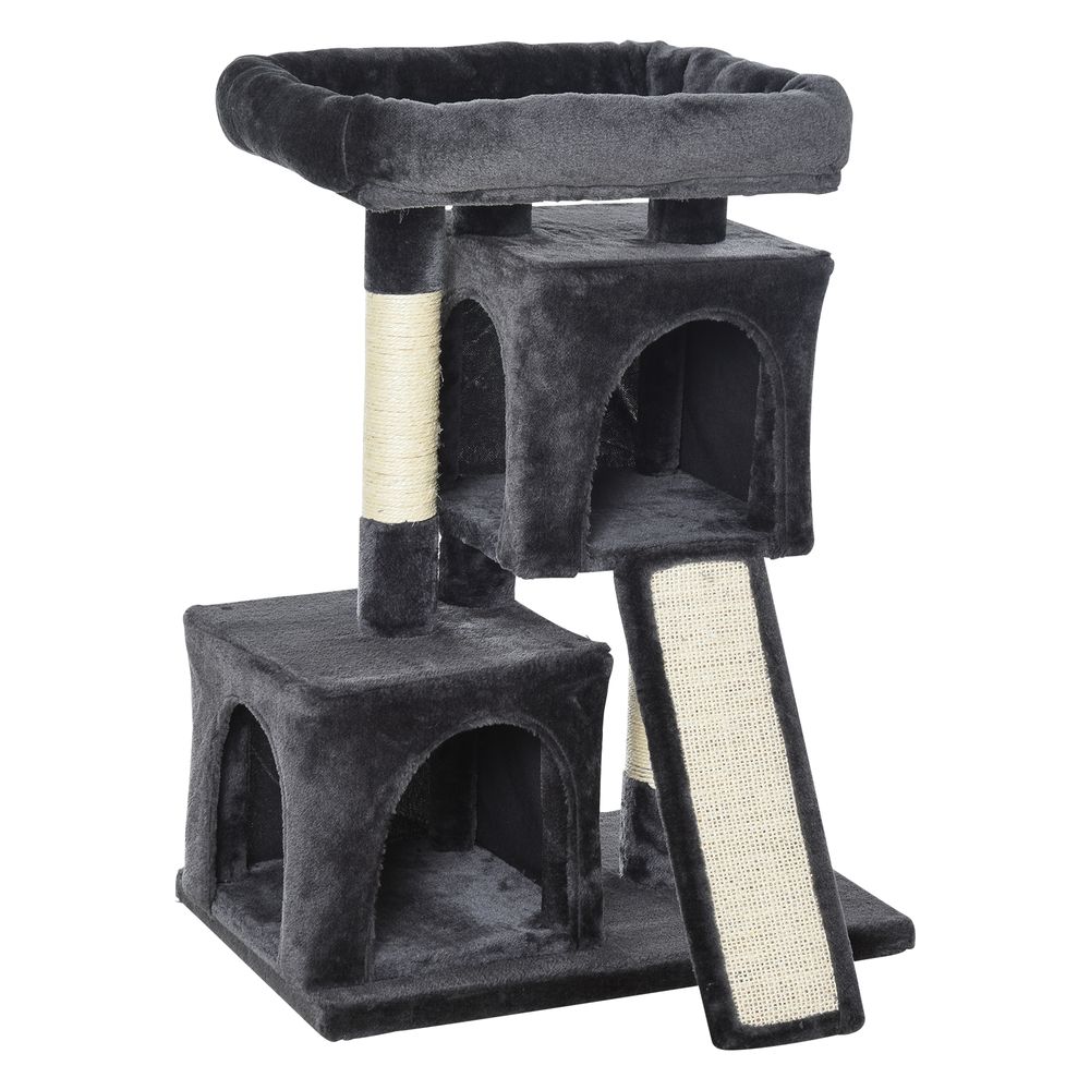 Cat Rest & Play Tree - 2 House Perch Scratching Post, Durable - Black
