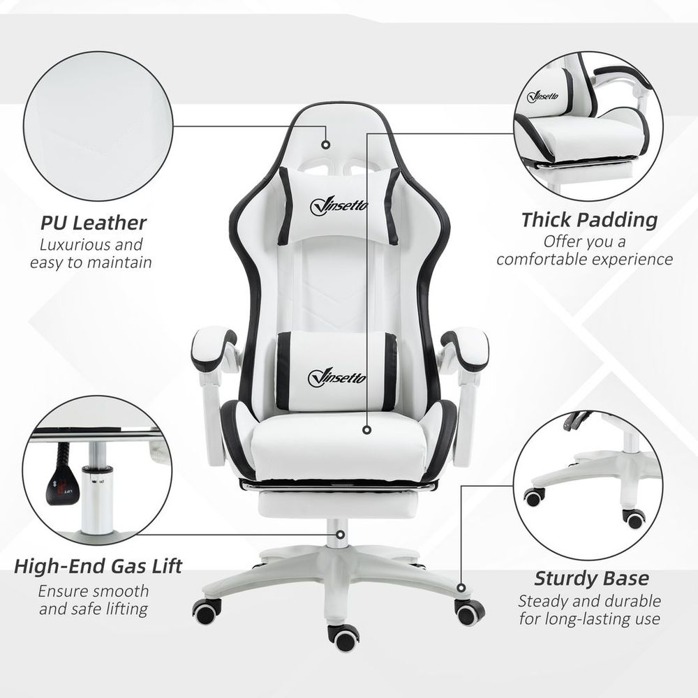 Racing Style Gaming Chair with Reclining Function Footrest, Black