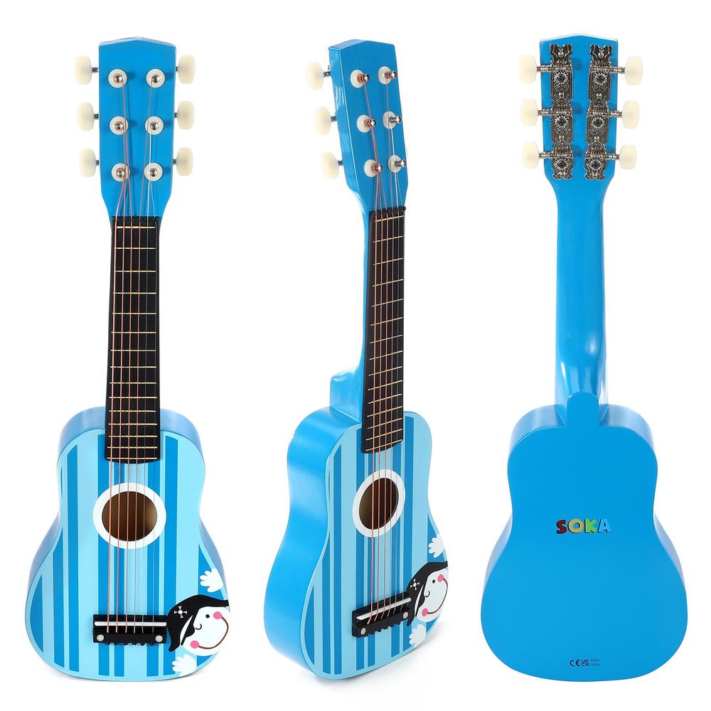 Authentic Wooden Stripe Blue Pirate Guitar - Childrens Musical Instrument