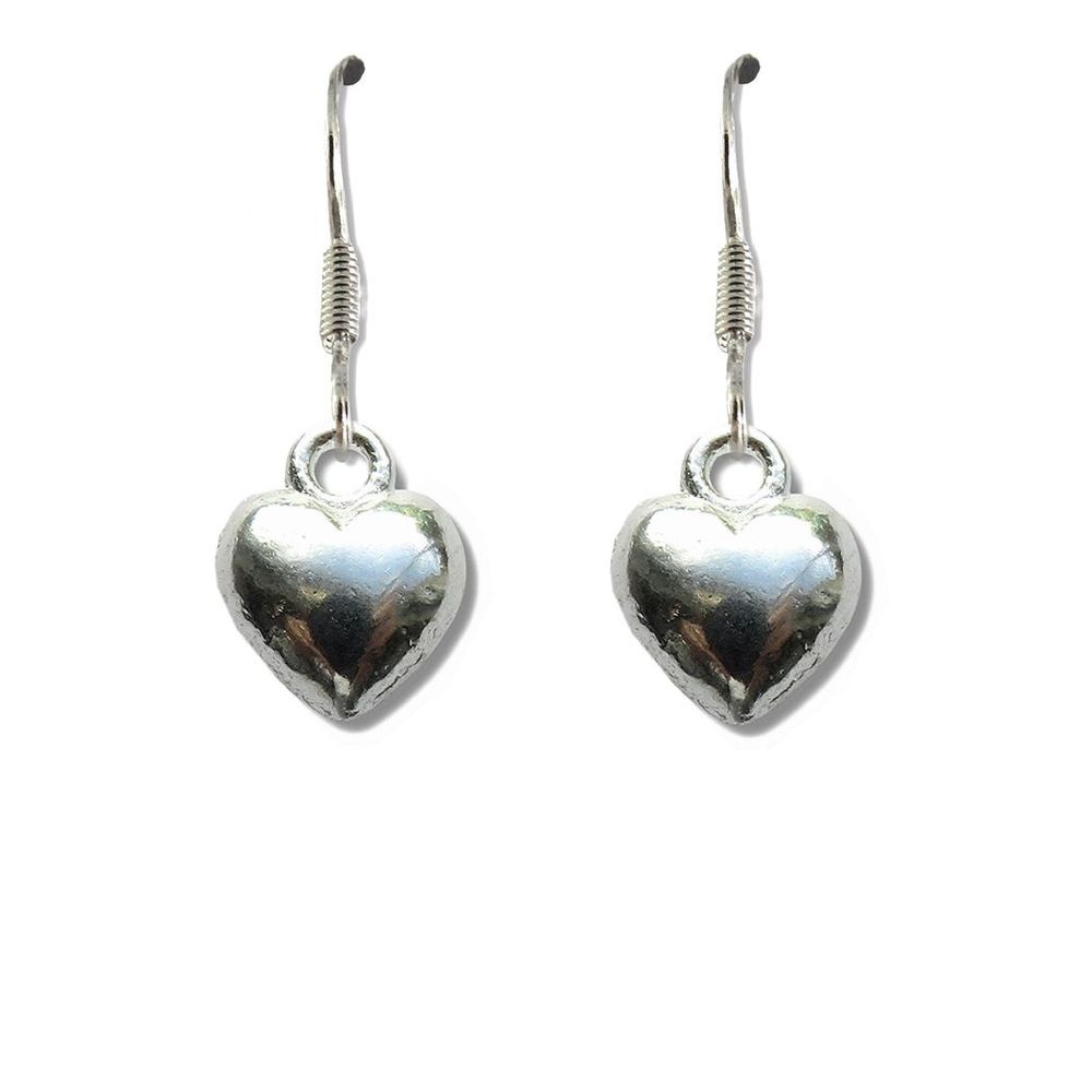 Silver Puff Heart Drop Earrings - Ideal Birthday or Christmas Gift