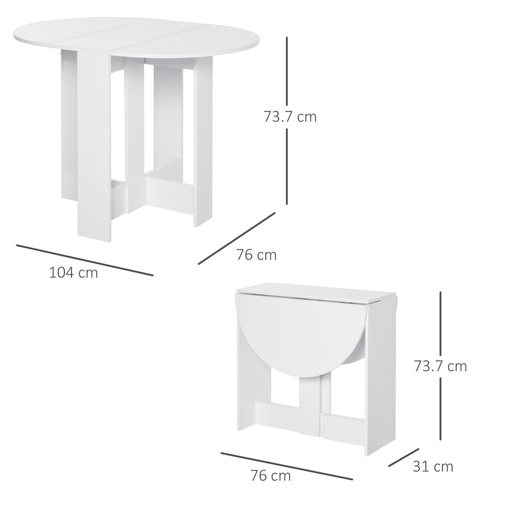 Folding Dining Table, Space-saving Drop Leaf Table for Small Space, Kitchen, Dining Room, White