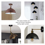 Vintage Industrial Easy Fit Dome Shaped Lamp Shade Ceiling, Pendant, Wall Light Metal E27 Light Fitting 60W in Metal