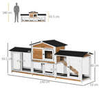 Large Rabbit Hutch Outdoor, 2-Tier Guinea Hutch, Wooden Bunny Run, Small Animal House with Double Side Run Boxes, No-leak Plastic Tray, Ramp, 230 x 53 x 93.5cm