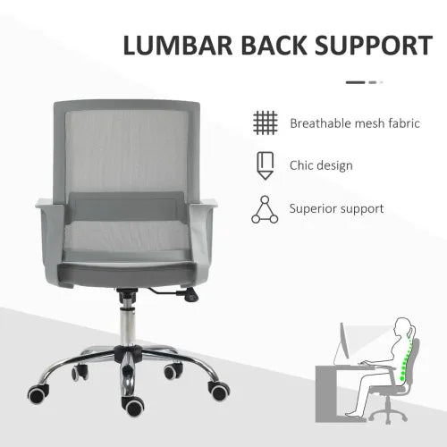 Ergonomic Office Chair Adjustable Height Mesh Chair with Swivel Wheels Grey