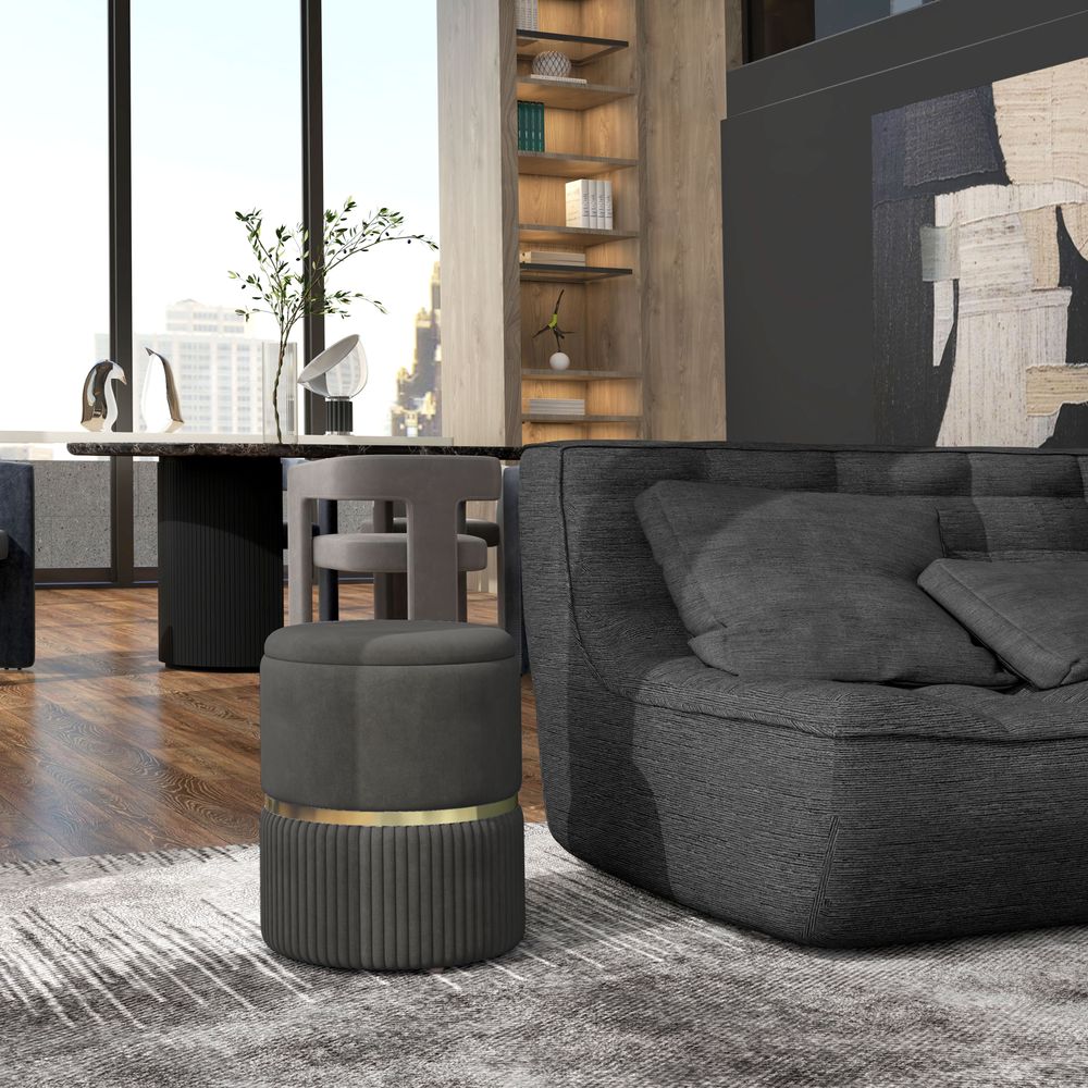 Round Pouffe, Storage Footstool with Cushioned Top, Hidden Space with Multifunctional Detail