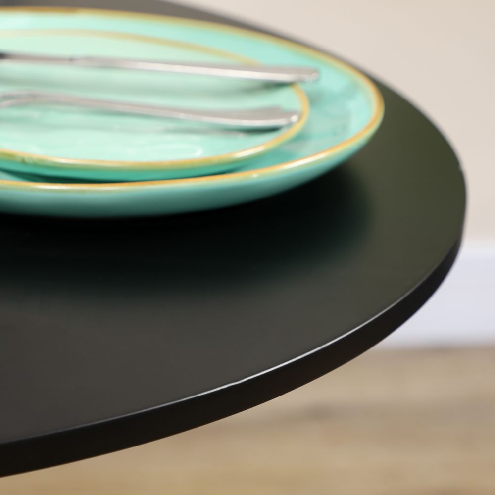 Round Dining Table: Steel Base, Non-slip Pad for Living Room - for Relaxing & Dining