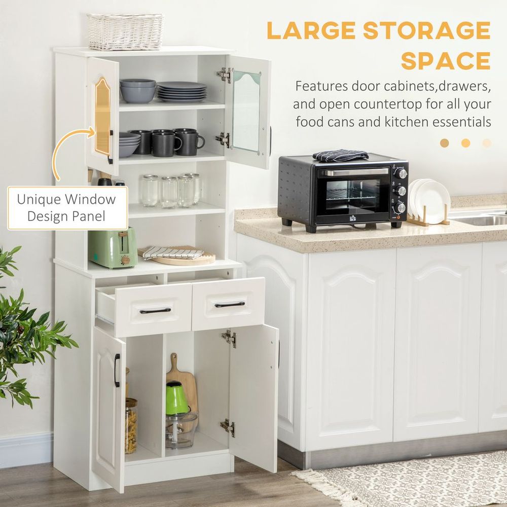 168cm Kitchen Cupboard Storage Cabinet - Shelves & Drawers - White