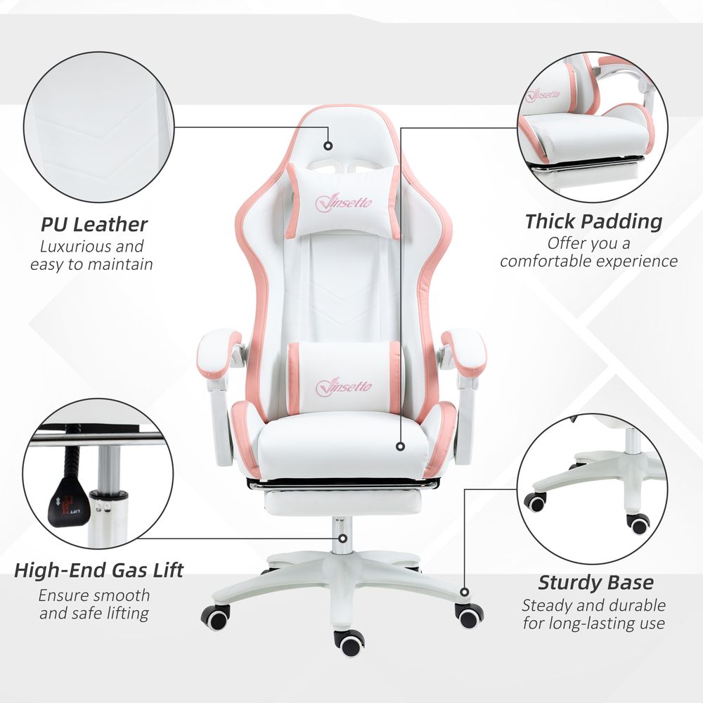 Racing Style Gaming Chair with Reclining Function & Footrest - Pink
