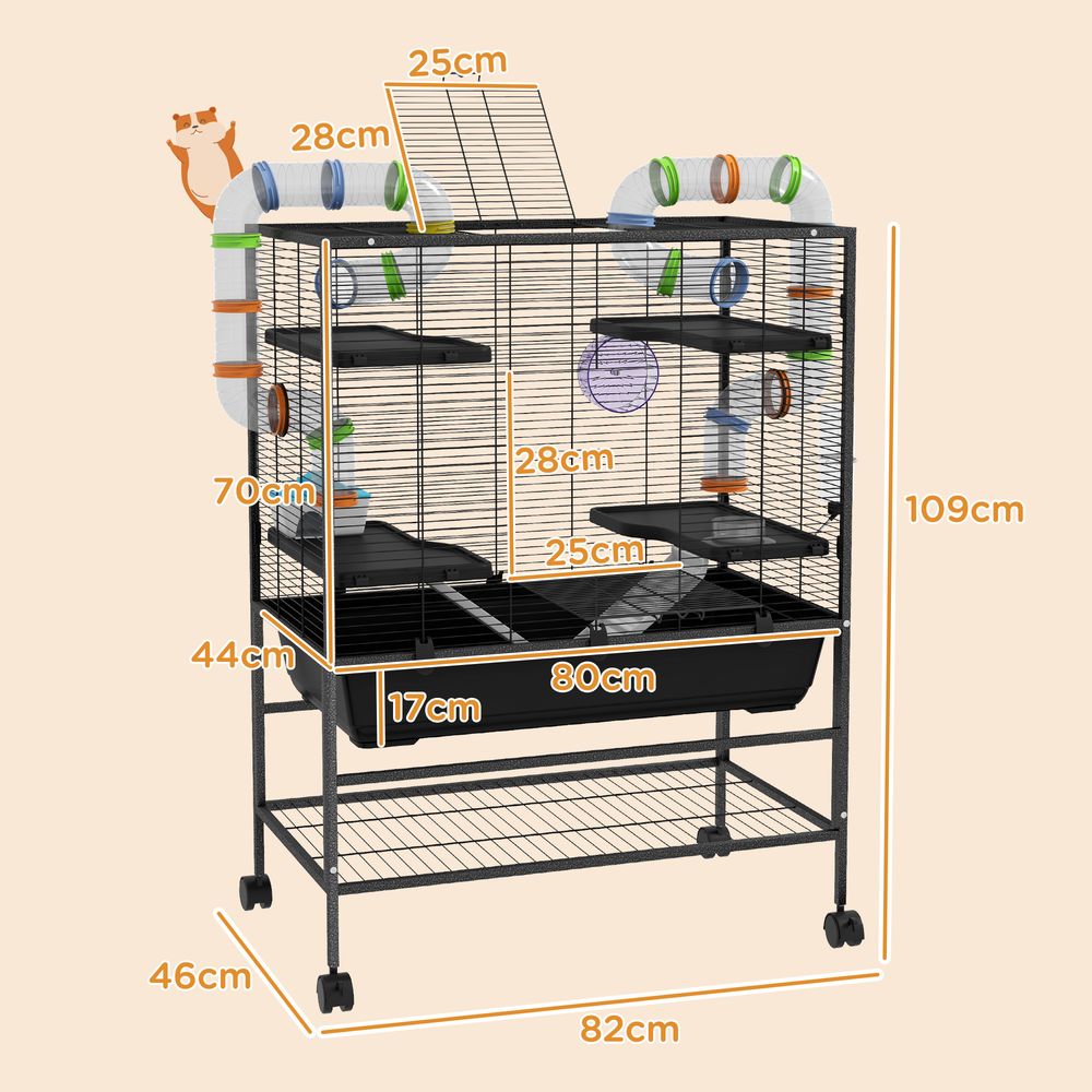 Large Hamster Cage, Rat Cage with Wheels, Tubes, Storage Shelf, Ramps