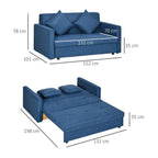 2 Seater Sofa Bed Convertible Bed Settee w/ 2 Cushions Storage Blue