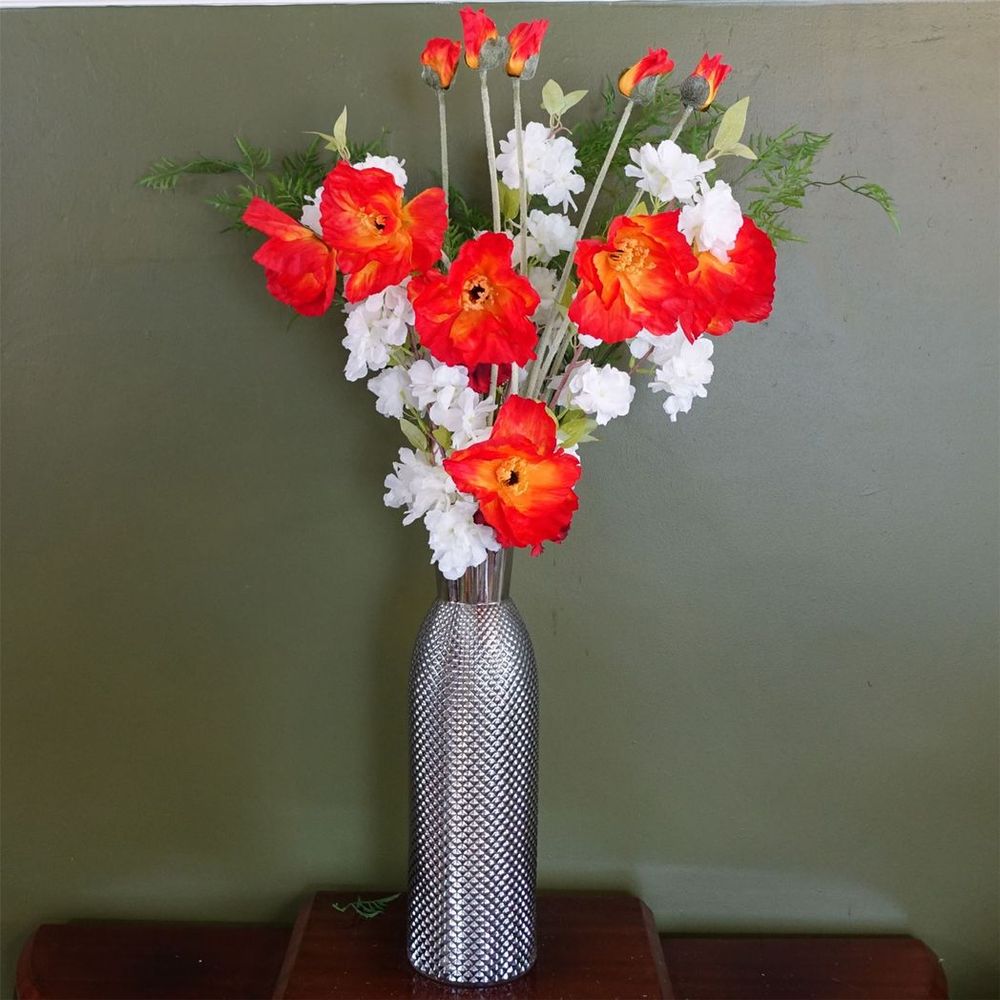 Hand-Finished Smoke Grey Diamond Tall Glass Vase