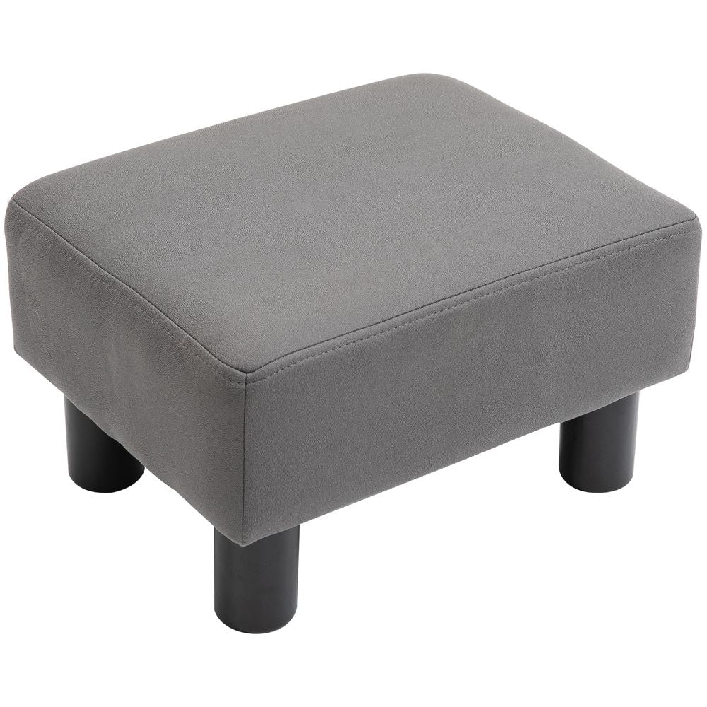 Stylish Small Grey Ottoman Footrest Seat Chair - PU Leather - Home Office