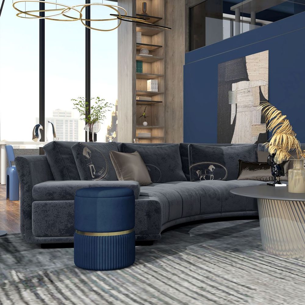 Round Pouffe, Storage Footstool with Cushioned Top, Hidden Space