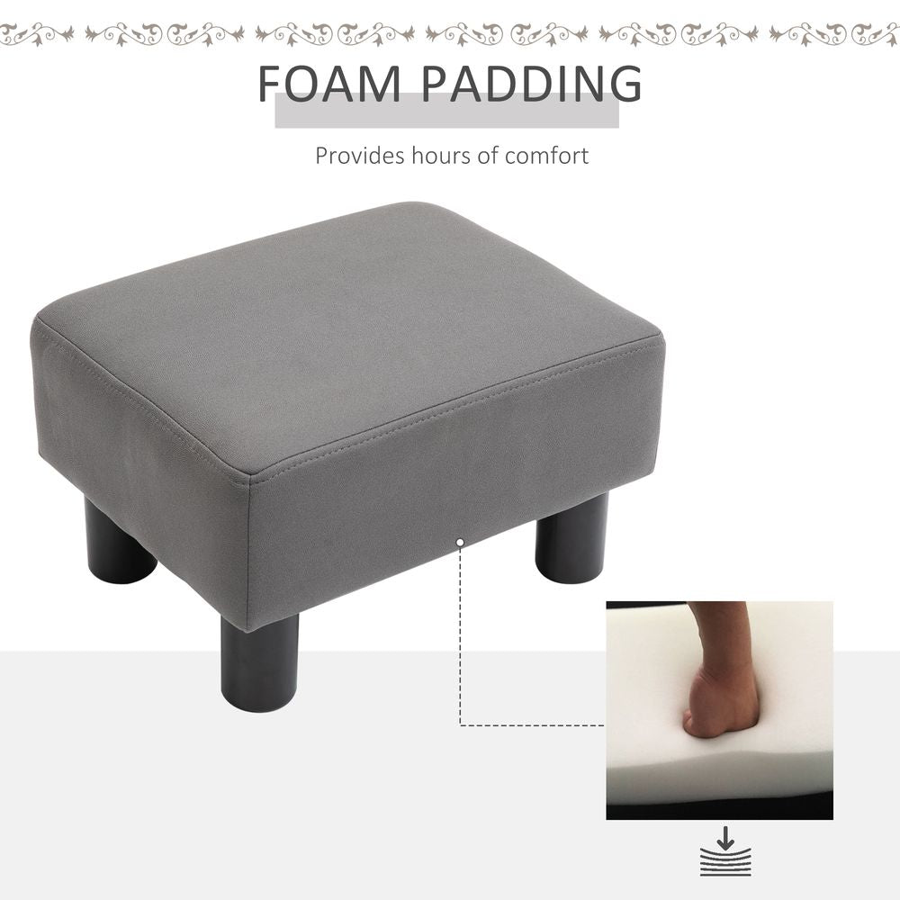 Stylish Small Grey Ottoman Footrest Seat Chair - PU Leather - Home Office
