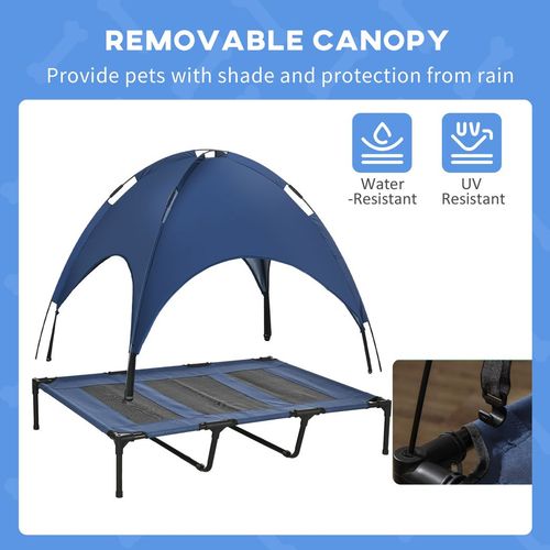 122cm Elevated Dog Bed Cooling Raised Pet Cot UV Protection Canopy Blue