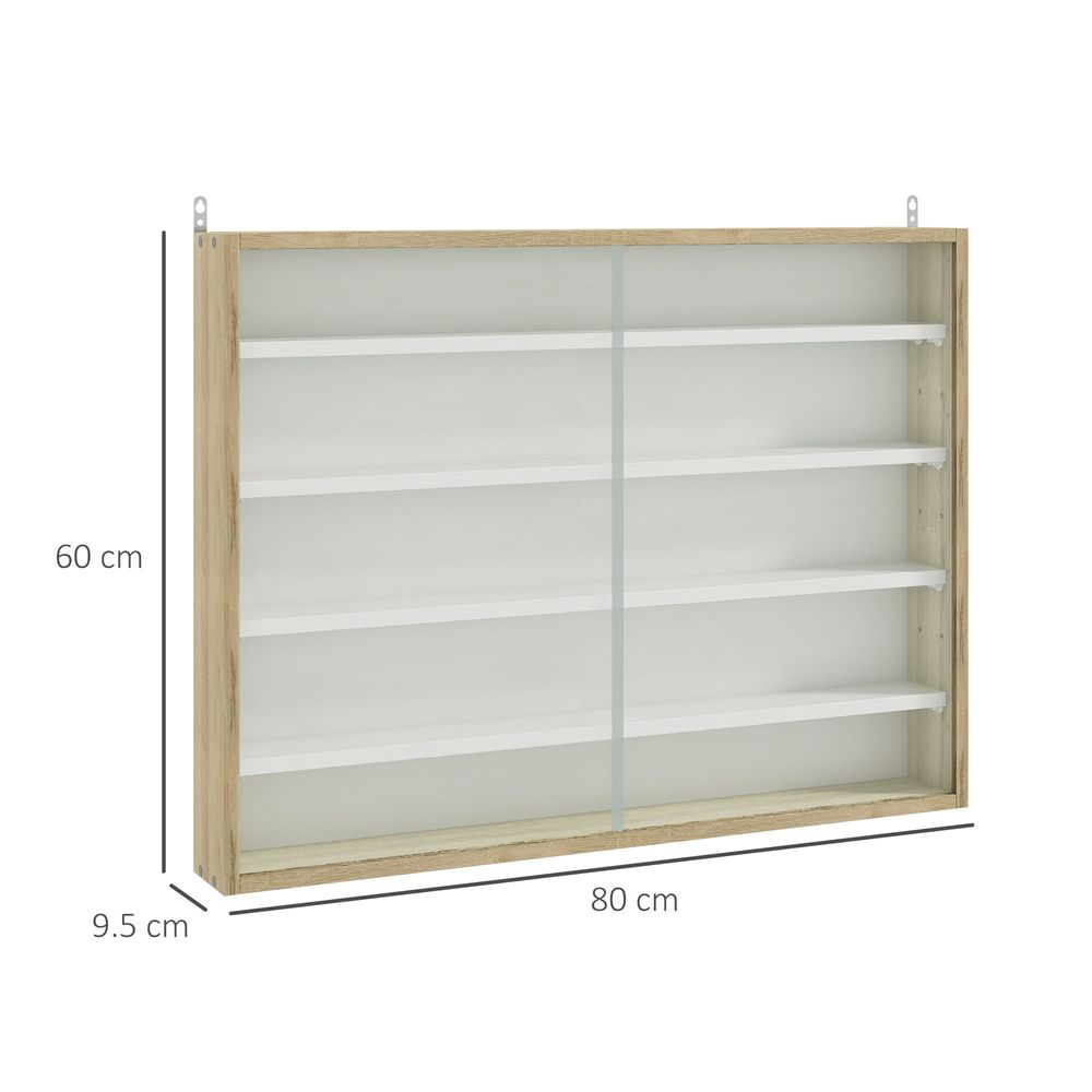 5-Tier Wall Display Shelf Unit Cabinet w/ Shelves Glass Doors Natural