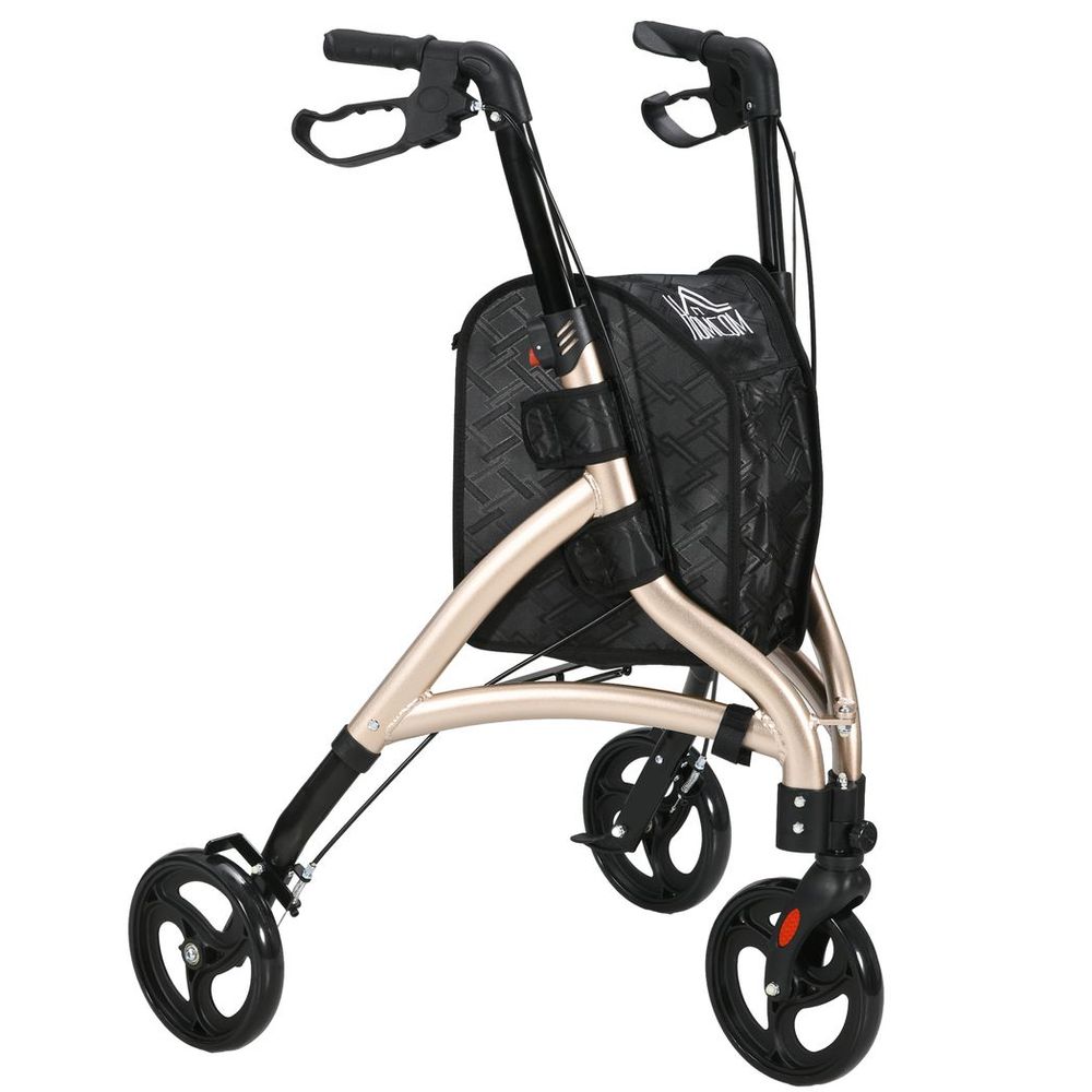 Lightweight Aluminium 3-Wheel Rollator with Adjustable Handle Storage Bag