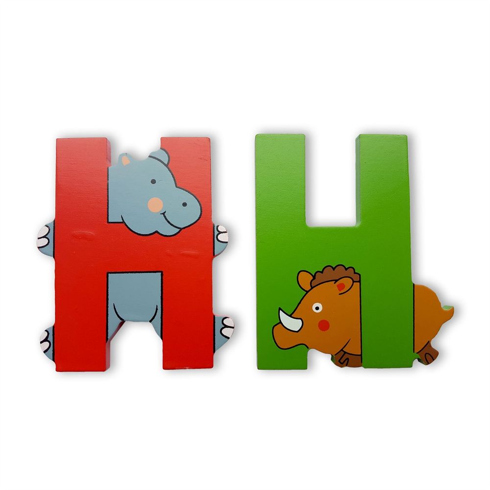 Wooden Alphabet Letter - Jungle Animal Uppercase, Self Adhesive H