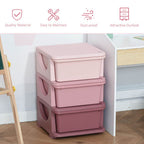 Kids Storage Units with 3 Drawers 3 Tier Chest Vertical Dresser Tower Toy Organizer for Nursery Playroom Kindergarten Pink