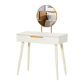 Elegant White Dressing Table with Round Mirror & 2 Drawers - Makeup Vanity Desk