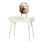 Elegant White Dressing Table with Round Mirror & 2 Drawers - Makeup Vanity Desk
