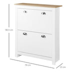 2 Drawer Shoe Cabinet Narrow Shoe Cupboard with Flip Doors White