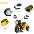 6V Kids Electric Motorbike 3 Wheels Ride On Toy with Horn Headlights Realistic Sounds for Girl Boy 18-36 Months Yellow