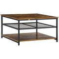 Coffee Table, Living Room Table with 3-Tier Storage Shelves, Square Tea Table for Home Office, Rustic Brown
