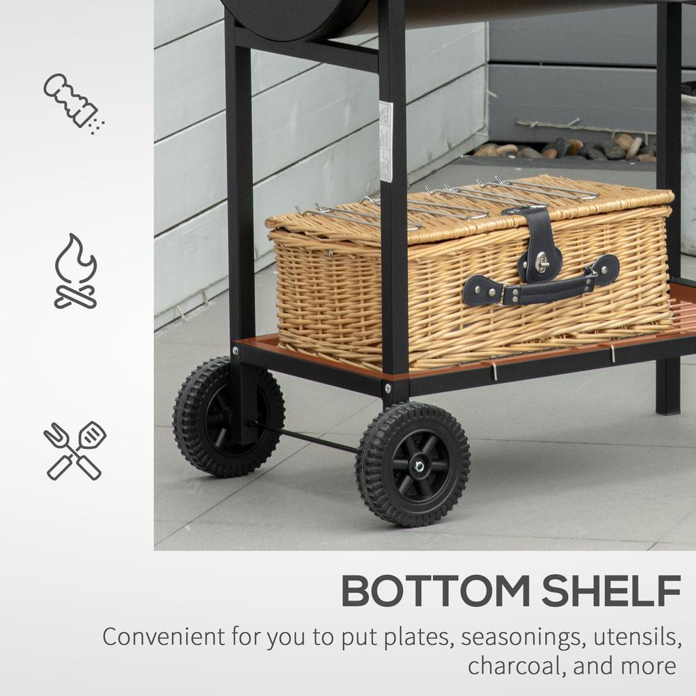 Steel 2-Grill Charcoal BBQ w/ Wheels - Black