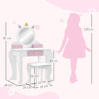 Kids Dressing Table with Mirror and Stool, Drawer, Storage Boxes - White