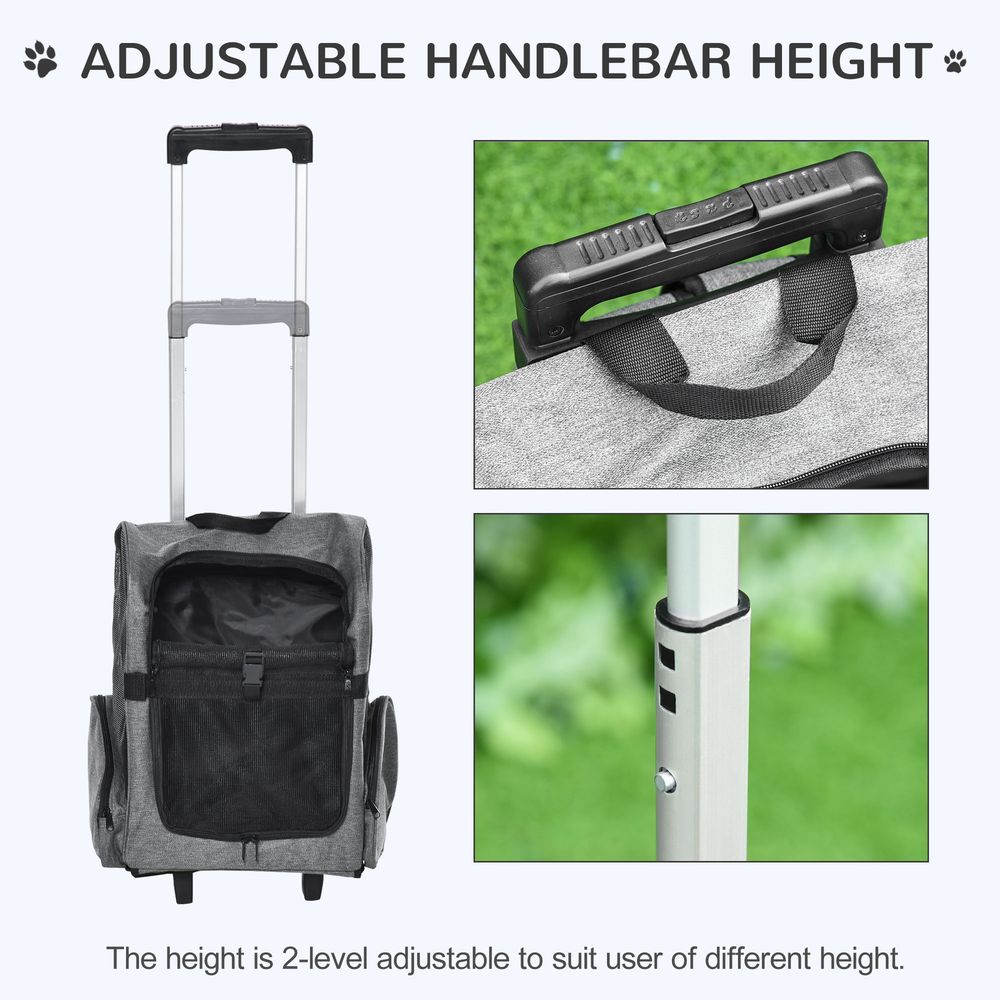 Pet Travel Backpack Bag Cat Puppy Dog Carrier w/ Trolley and Telescopic Handle Portable Stroller Wheel Luggage Bag (Grey)