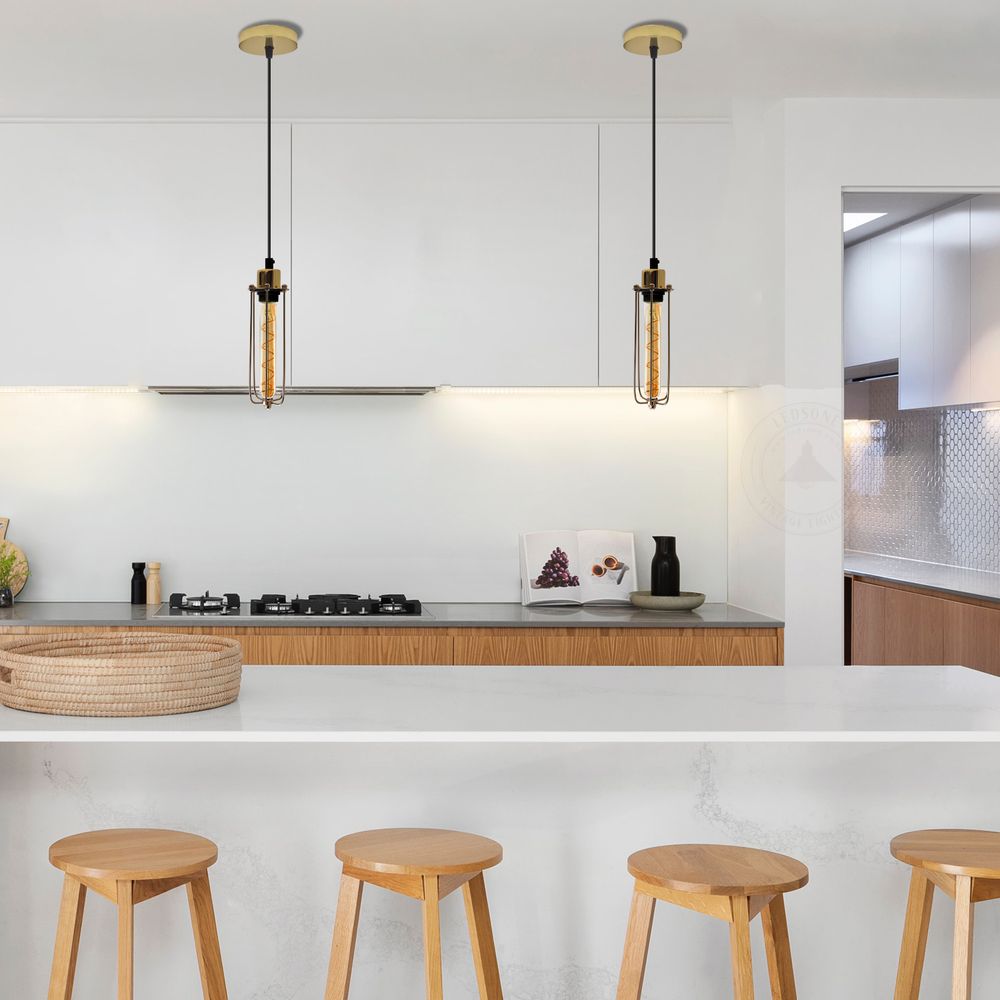 Single Ceiling E27 Pendant Light - Industrial Vintage Hanging Lamp, Wire Cage Design