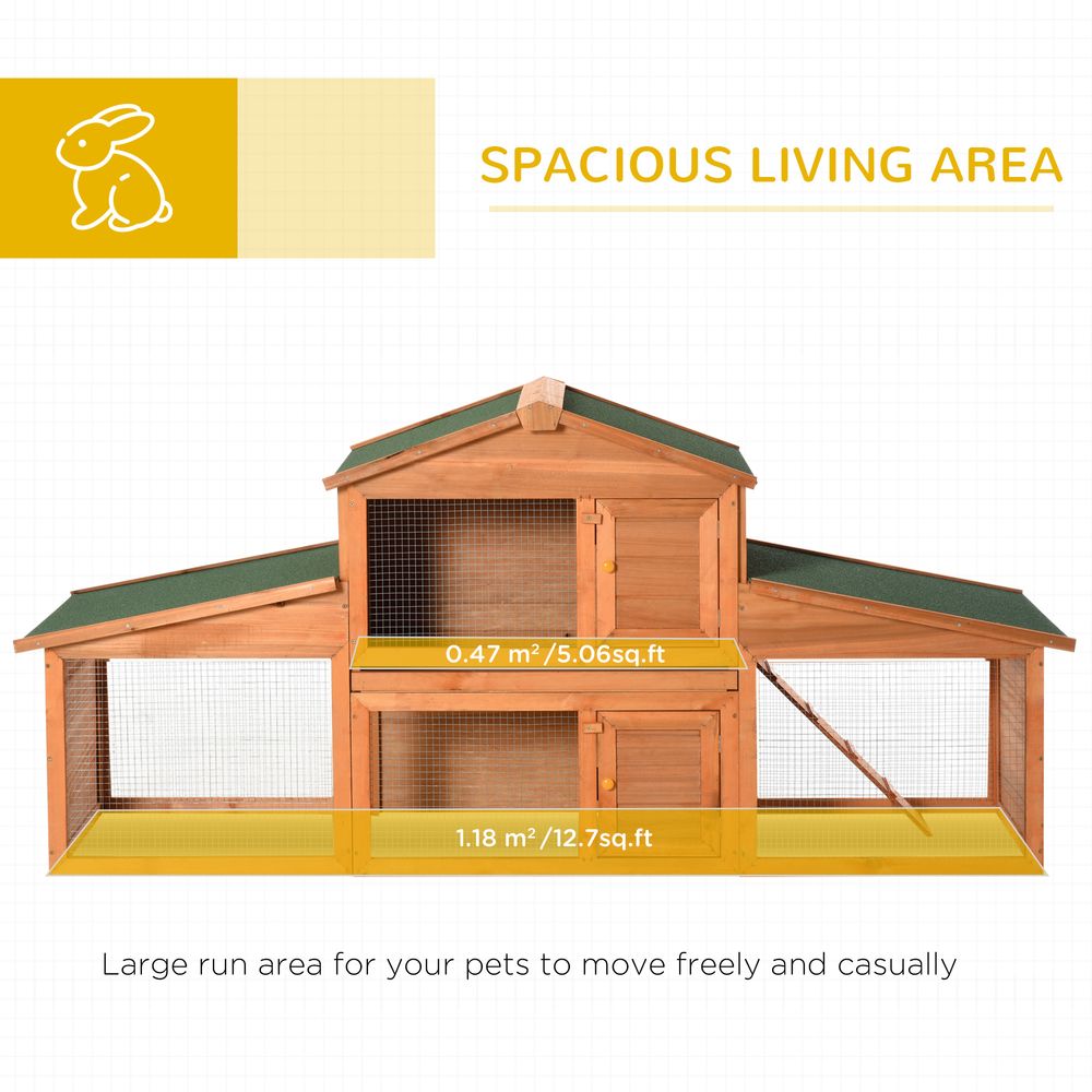 Large Rabbit Hutch Outdoor, Wooden Guinea Pig Hutch Small Animal House, Play Run Cage Outdoor Use 215 x 63 x 100 cm