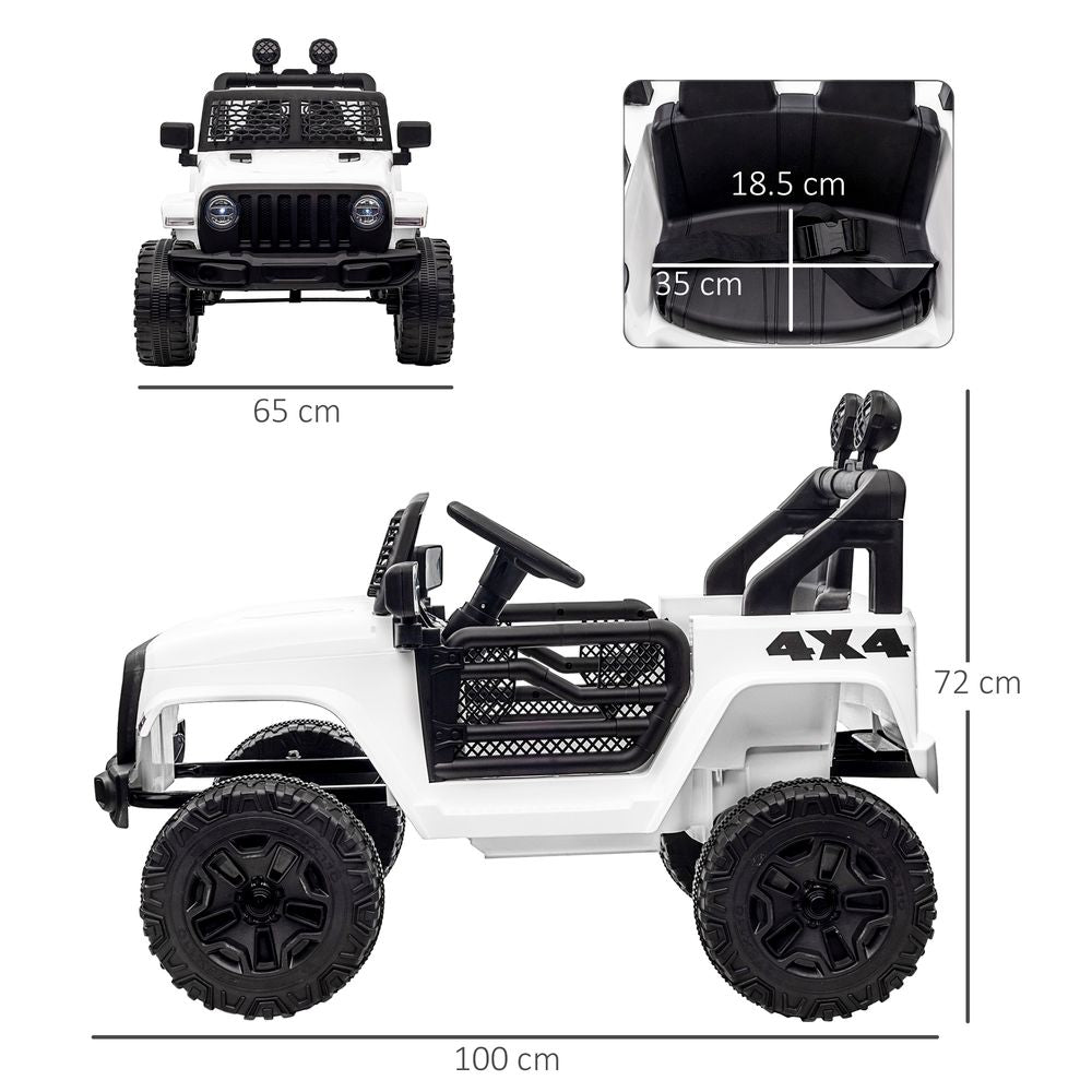 Kids Electric Ride On Car 12V Off Road Toy with Parental Remote Control 2 Motors Horn Lights Suspension Wheels for 3-6 Years Old White