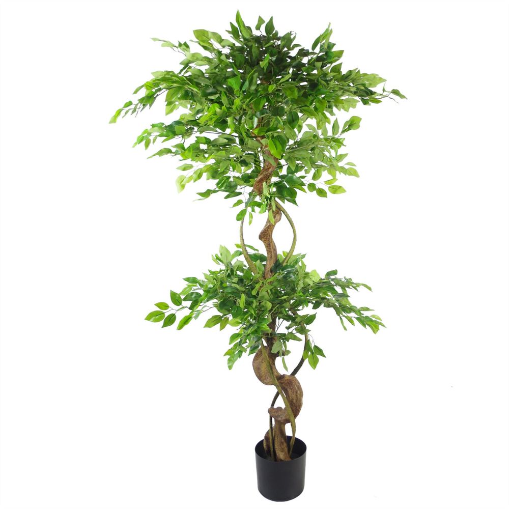 150cm Twisted Trunk Artificial Ficus Tree - Black Planter
