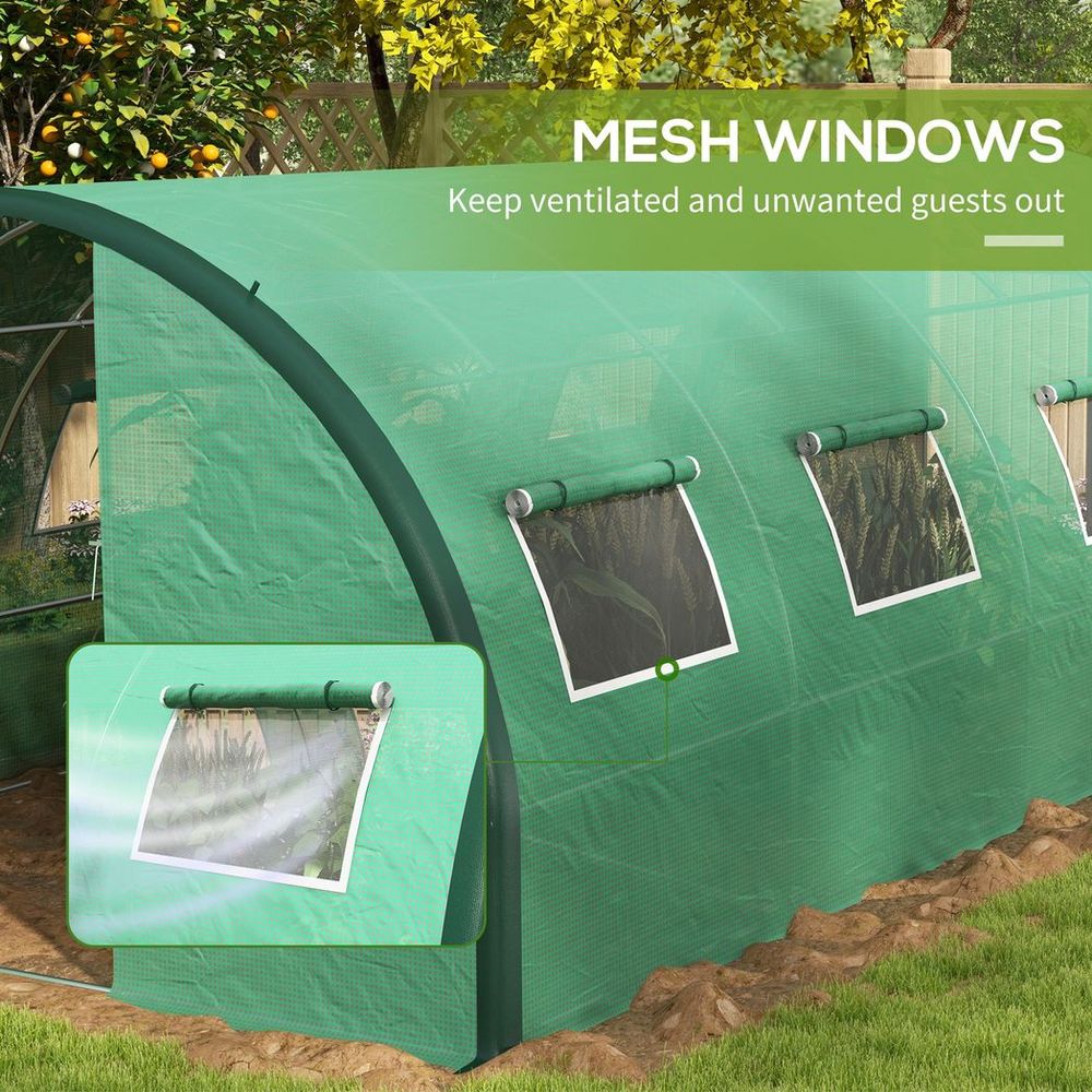 Tunnel Greenhouse, Upgraded Structure, Hinged Doors, 6 x 3(m), Green