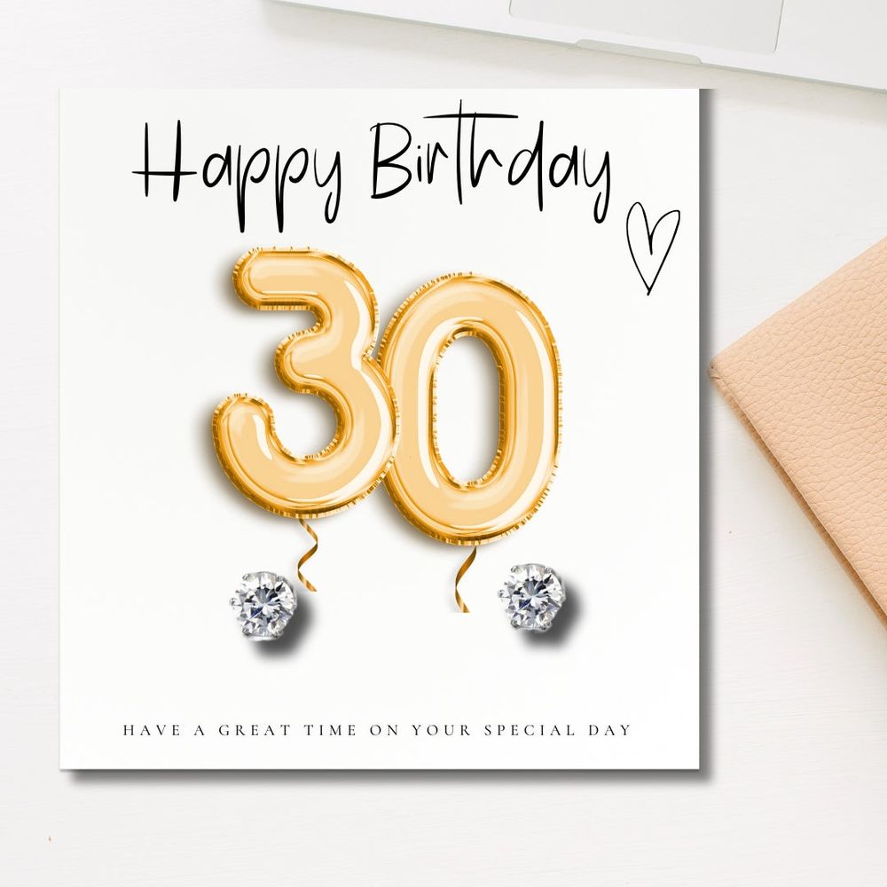 Gold Balloon Earring Set - 30th Birthday with Message Card