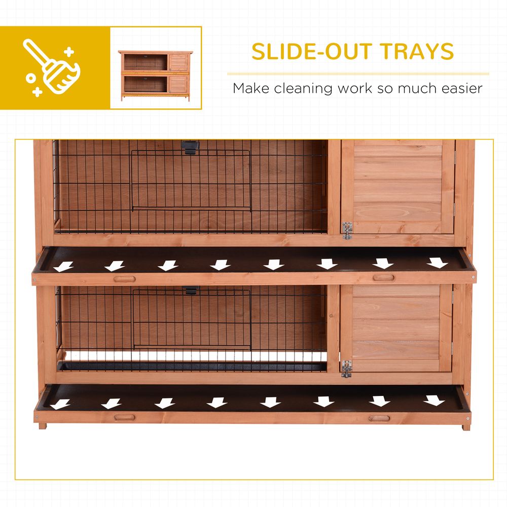 Rabbit Hutch Outdoor Guinea Hutch Bunny Cage with No-Leak Trays, Divider, 136 x 50 x 93cm, Orange