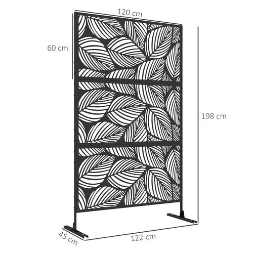 6.5FT Metal Outdoor Privacy Screen Panel with Stand, Leaf Style
