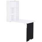 Space-Saving White Wall-Mounted Desk - Fold-Out Convertible Office Table with Chalkboard Shelf