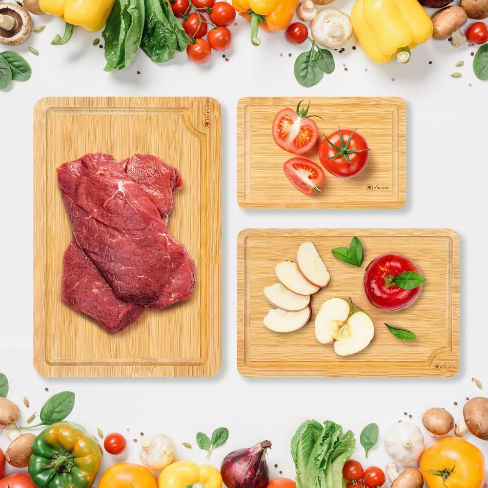 Bamboo Chopping Board Set - Quality 3-Piece Kitchen Essentials, Natural & Durable