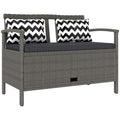 160L Rattan Garden Storage Bench, Cushioned Outdoor Bench, Grey