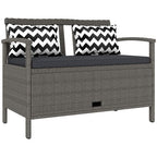 160L Rattan Garden Storage Bench, Cushioned Outdoor Bench, Grey